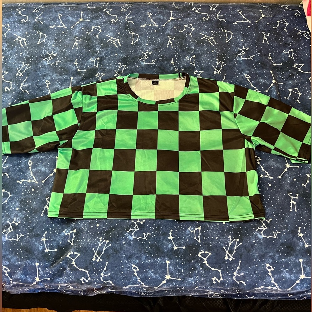 💜 Green & Black Checkered Crop Top